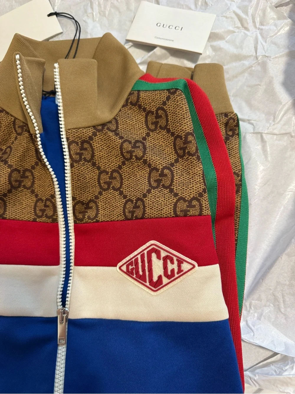 NEW Gucci GG Monogram Web Technical Zip Track Jacket Blue Brown Rare